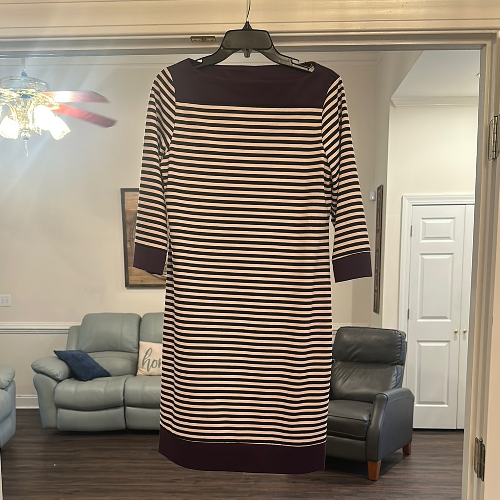 Striped Black and White Dress w/ purple trim